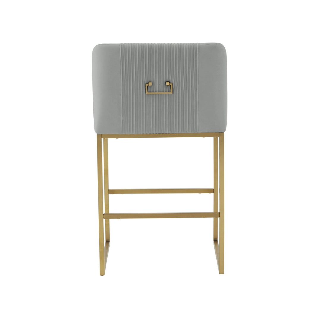 Lisa Grey Pleated Velvet Counter Stool