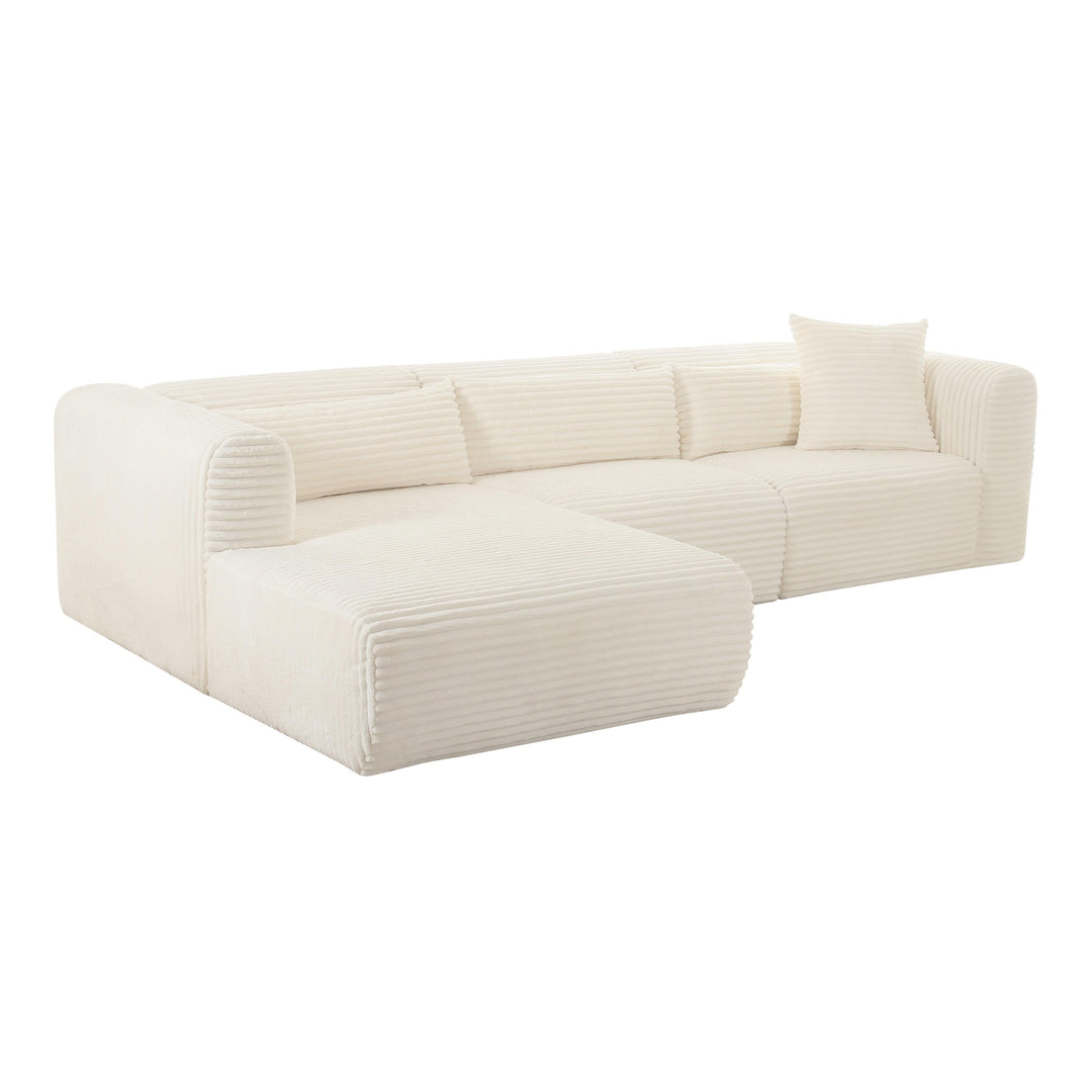 Tarra Fluffy Oversized Cream Corduroy Modular LAF Sectional