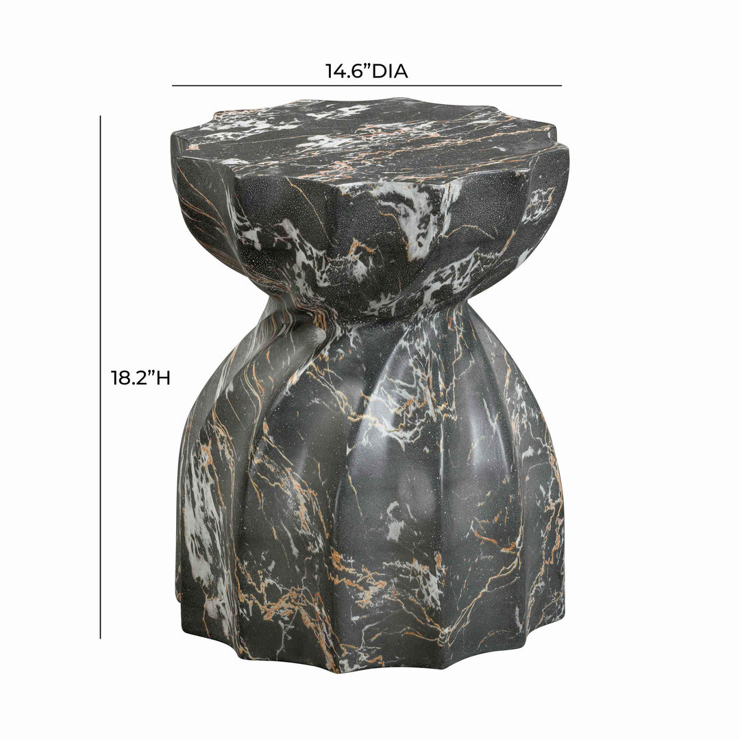 Turin Black Faux Marble Indoor / Outdoor Concrete Stool