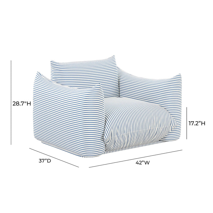 Saint Tropez Pearl and Blue Striped Stuffed Outdoor Armchair