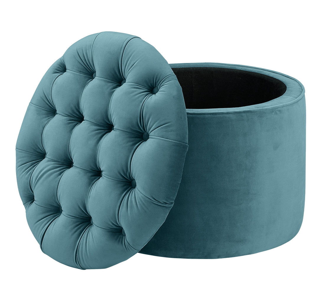 Queen Sea Blue Velvet Storage Ottoman