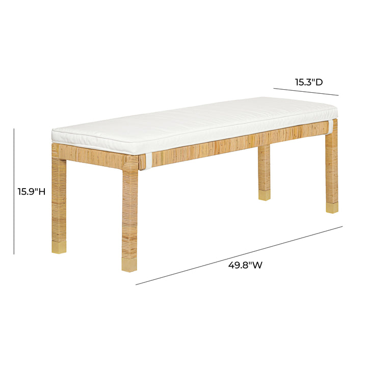 Amara Natural Woven Rattan Performance Fabric Bench