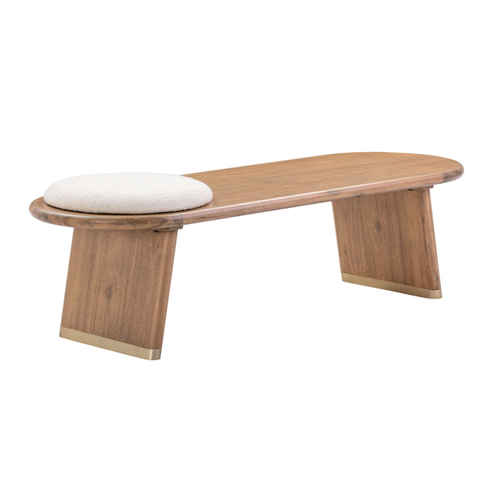 Samantha Cognac Acacia Bench with Boucle Seat