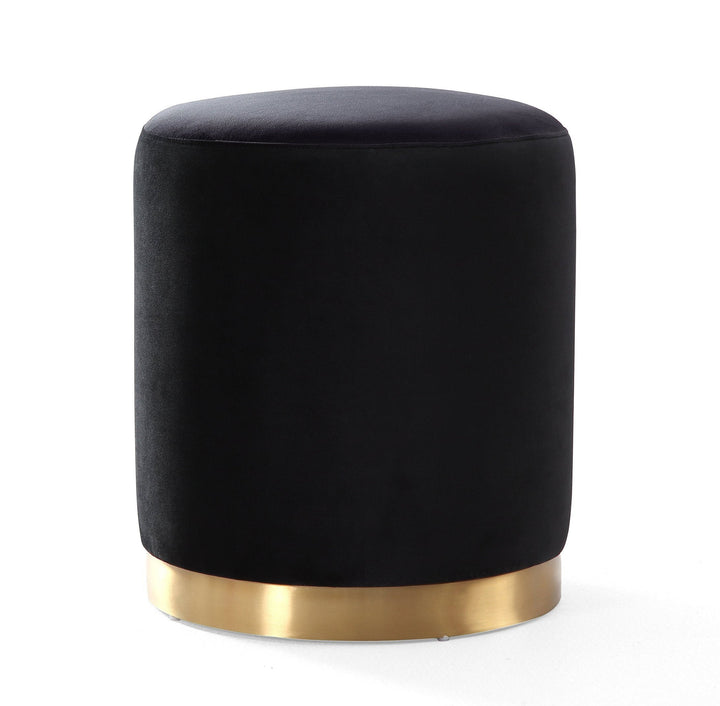 Opal Black Velvet Ottoman -Gold Base