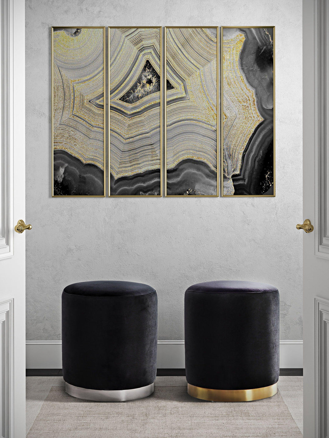 Opal Black Velvet Ottoman -Gold Base