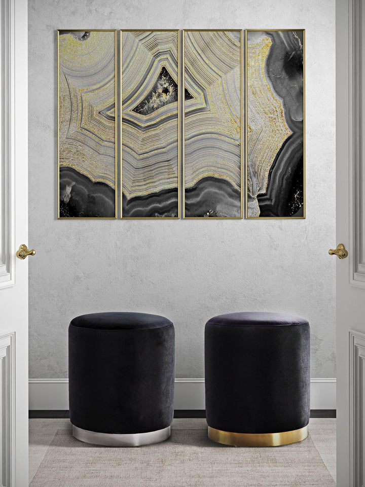 Opal Black Velvet Ottoman -Gold Base