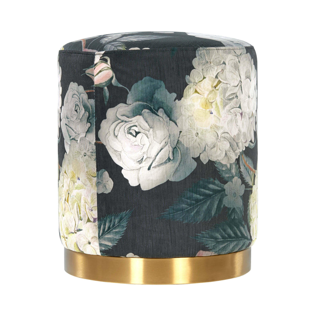 Opal Floral Velvet Ottoman - Gold Base