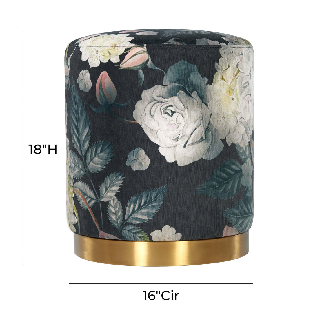 Opal Floral Velvet Ottoman - Gold Base