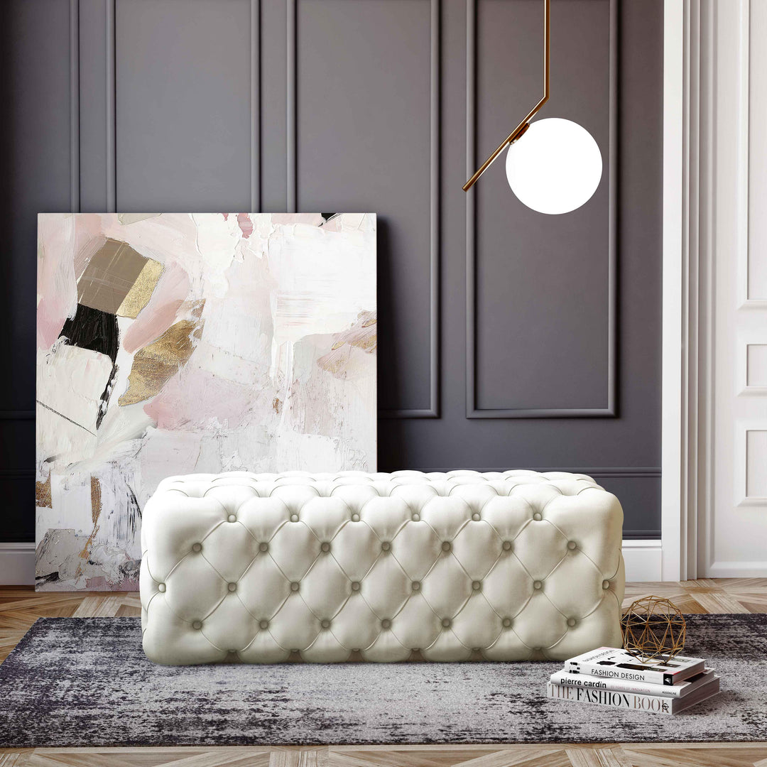 Kaylee Cream Velvet Ottoman