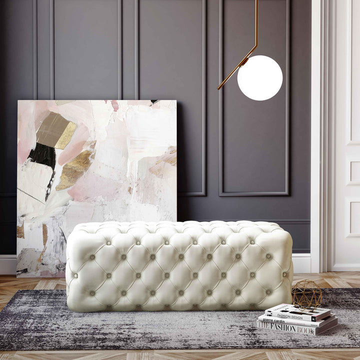 Kaylee Cream Velvet Ottoman