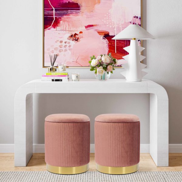 Zoe Blush Velvet Storage Ottoman