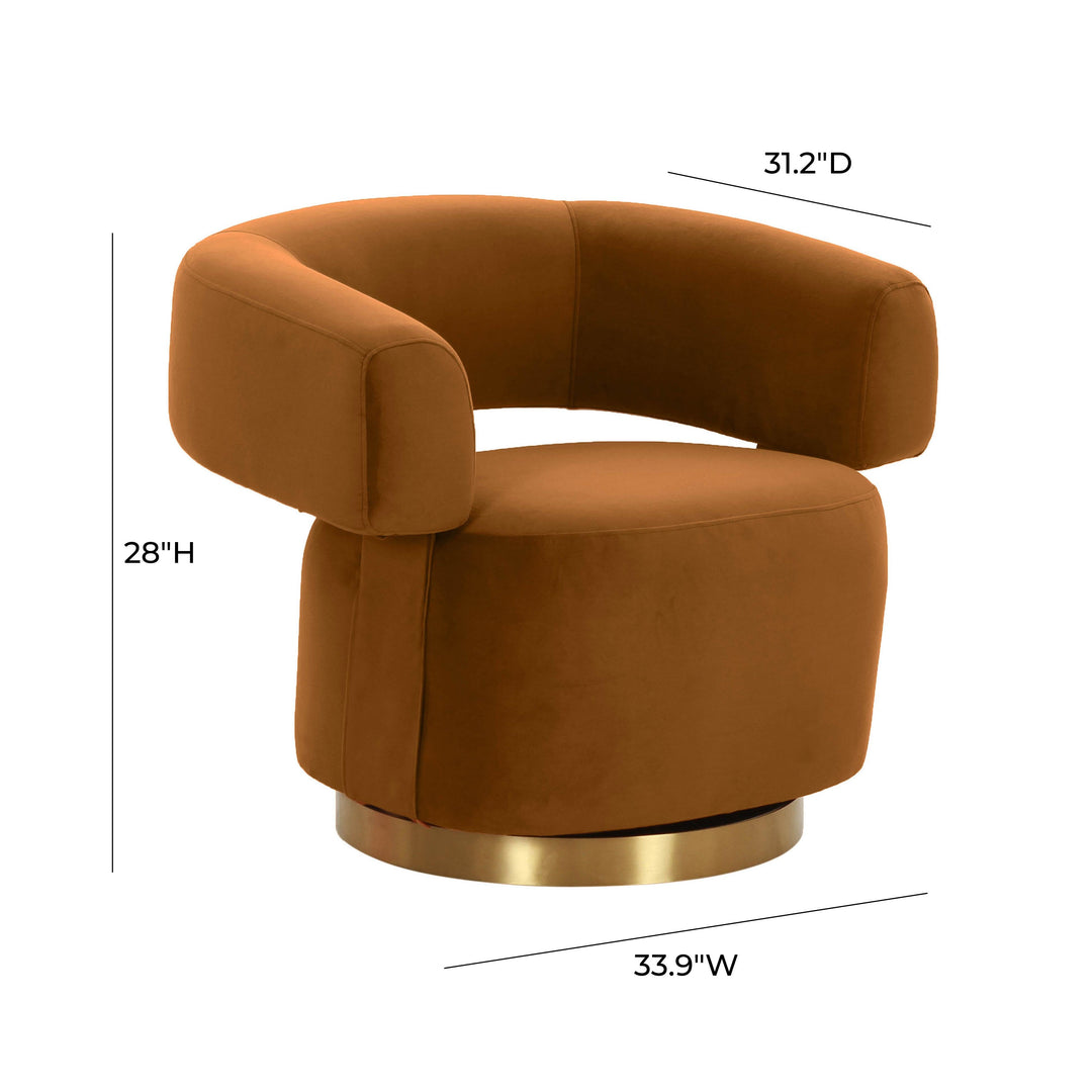 River Cognac Velvet Swivel Accent Chair