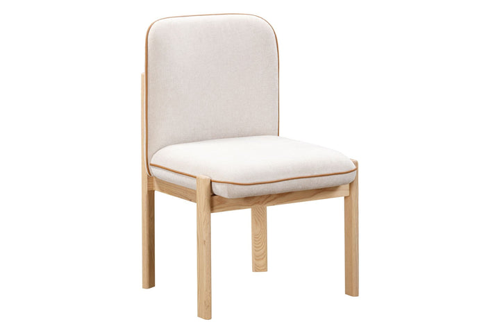 Travoli Side chair Solid American Ash. texstyle dine 002 cream fabric seat & Pipping