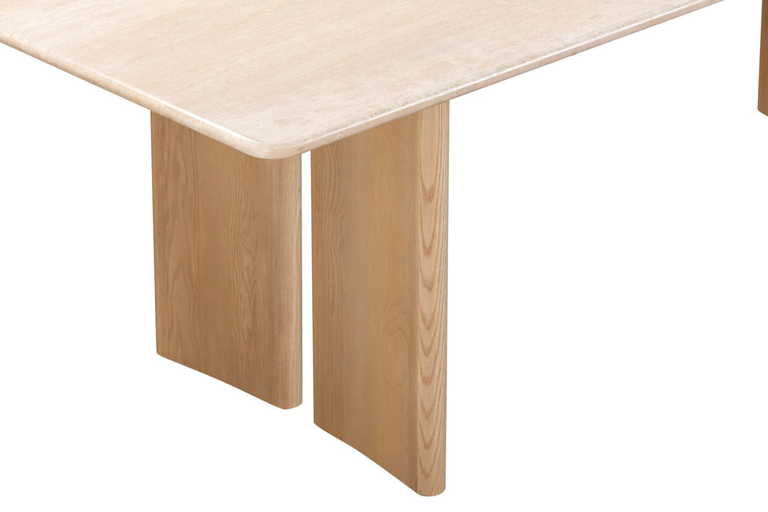 Travoli Dininng Table Travertine top, Plywood, Solid American Ash. American Ash Veneer