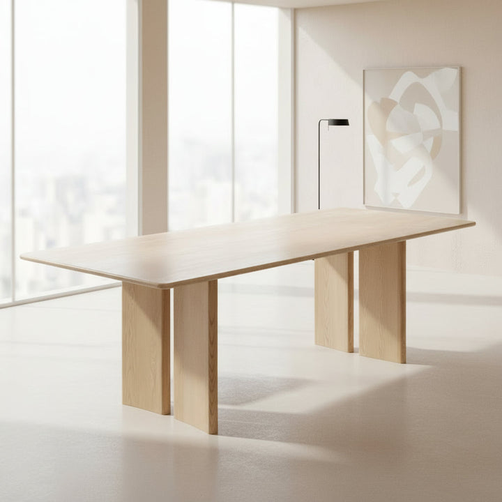 Travoli Dininng Table Travertine top, Plywood, Solid American Ash. American Ash Veneer