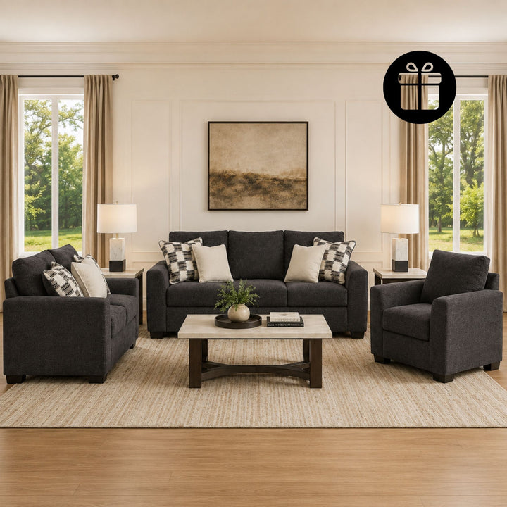 Loreo Sofa Set with 2 Free Dual Table Lamp (Black)