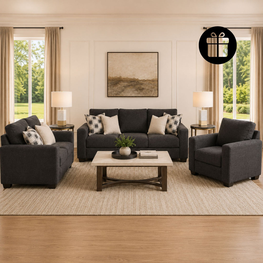 Loreo Sofa Set with 2 Free Dual Table Lamp (Silver)