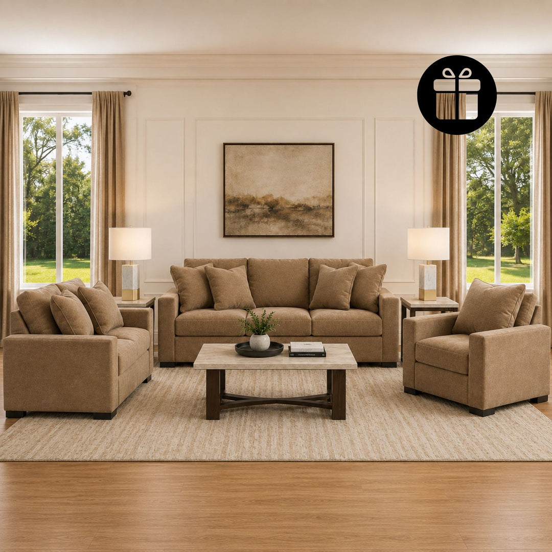 Calden Sofa Set with 2 Free Dual Table Lamp Silver