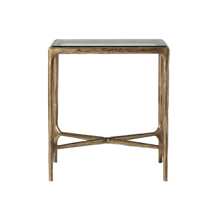 Square Gold End Table with Glass Top