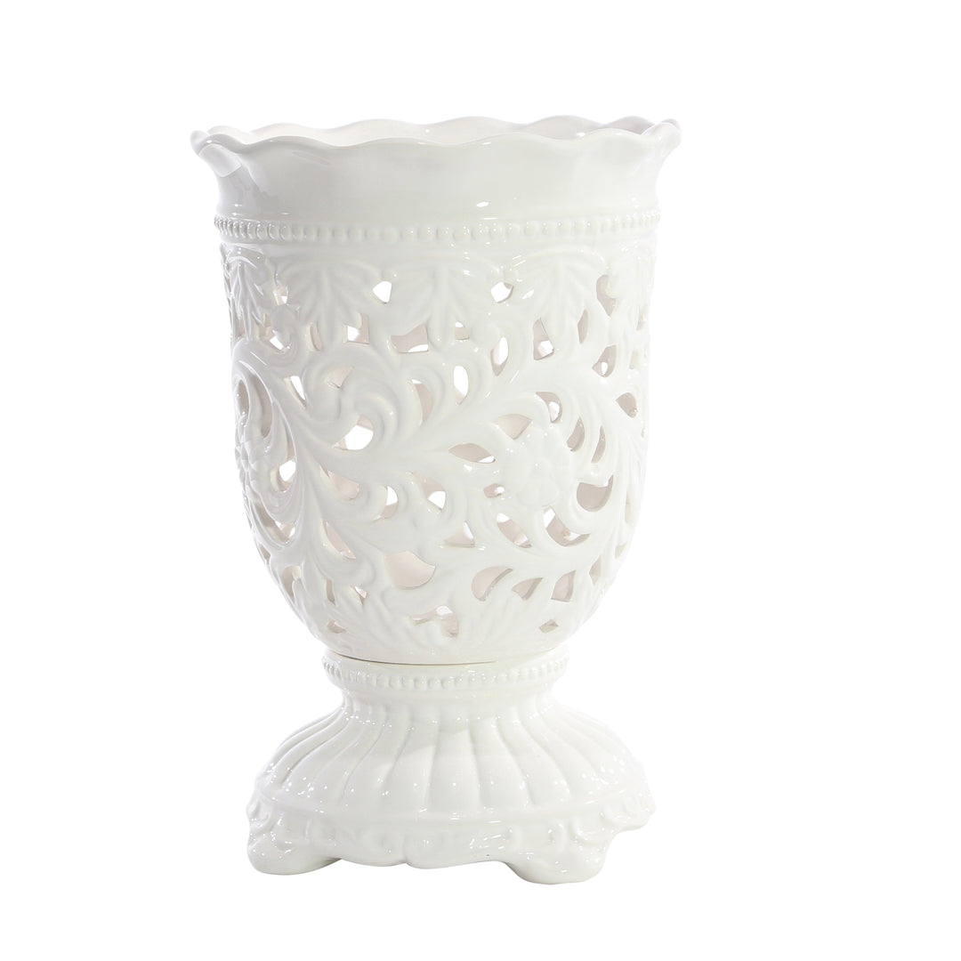 PIERCED FOOTED WHITE VASE 13.5"