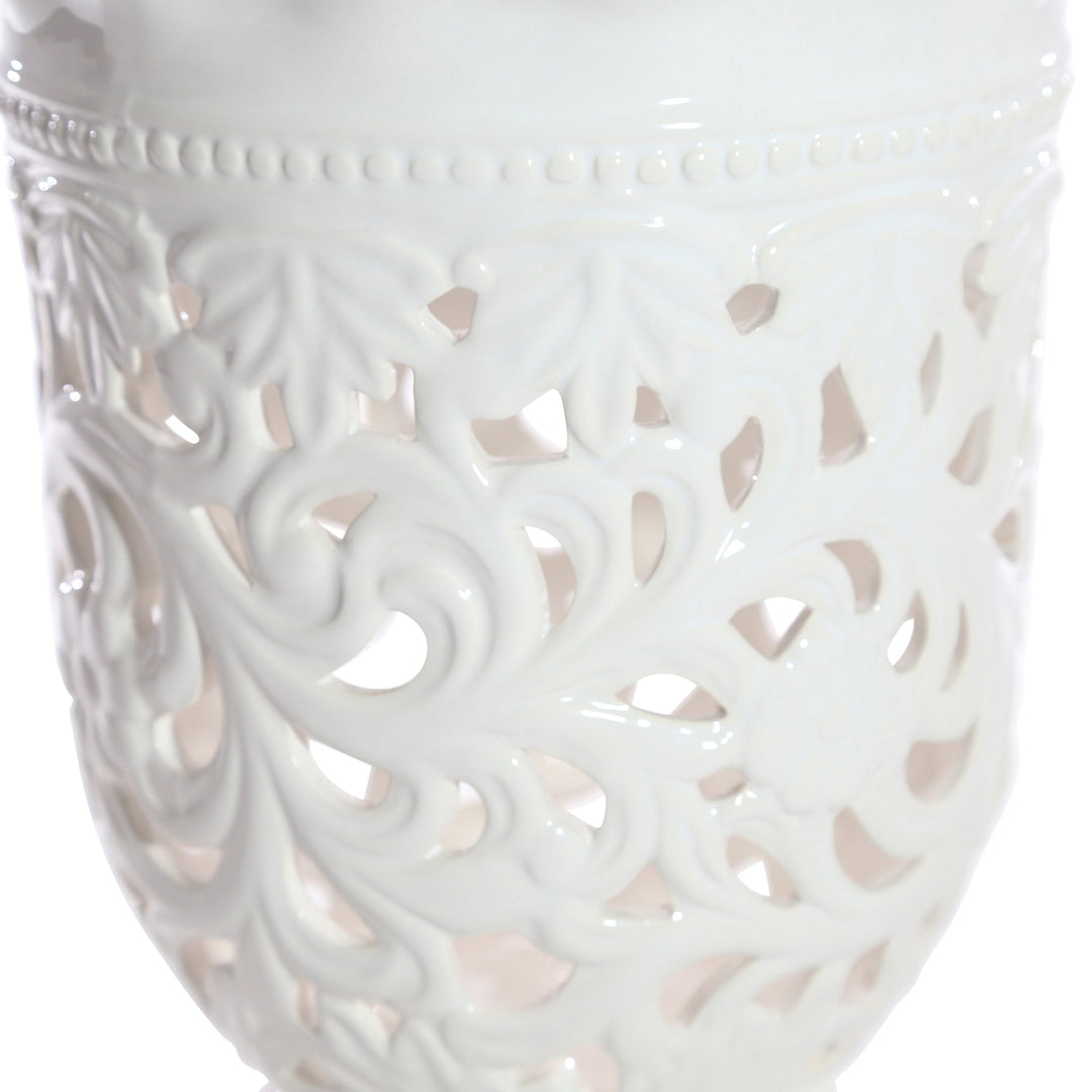 PIERCED FOOTED WHITE VASE 13.5"