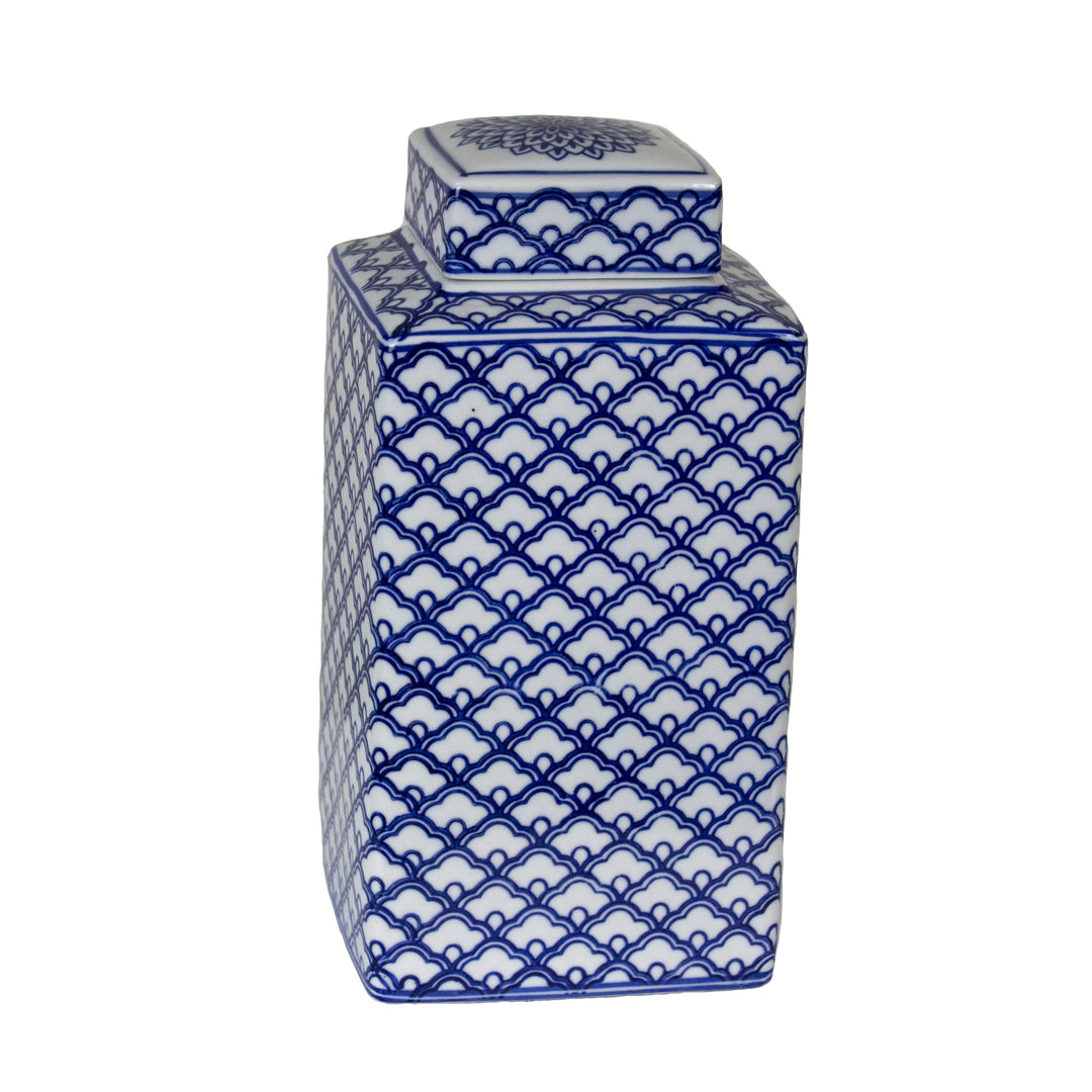 Decorative Covered Jar, Blue/White