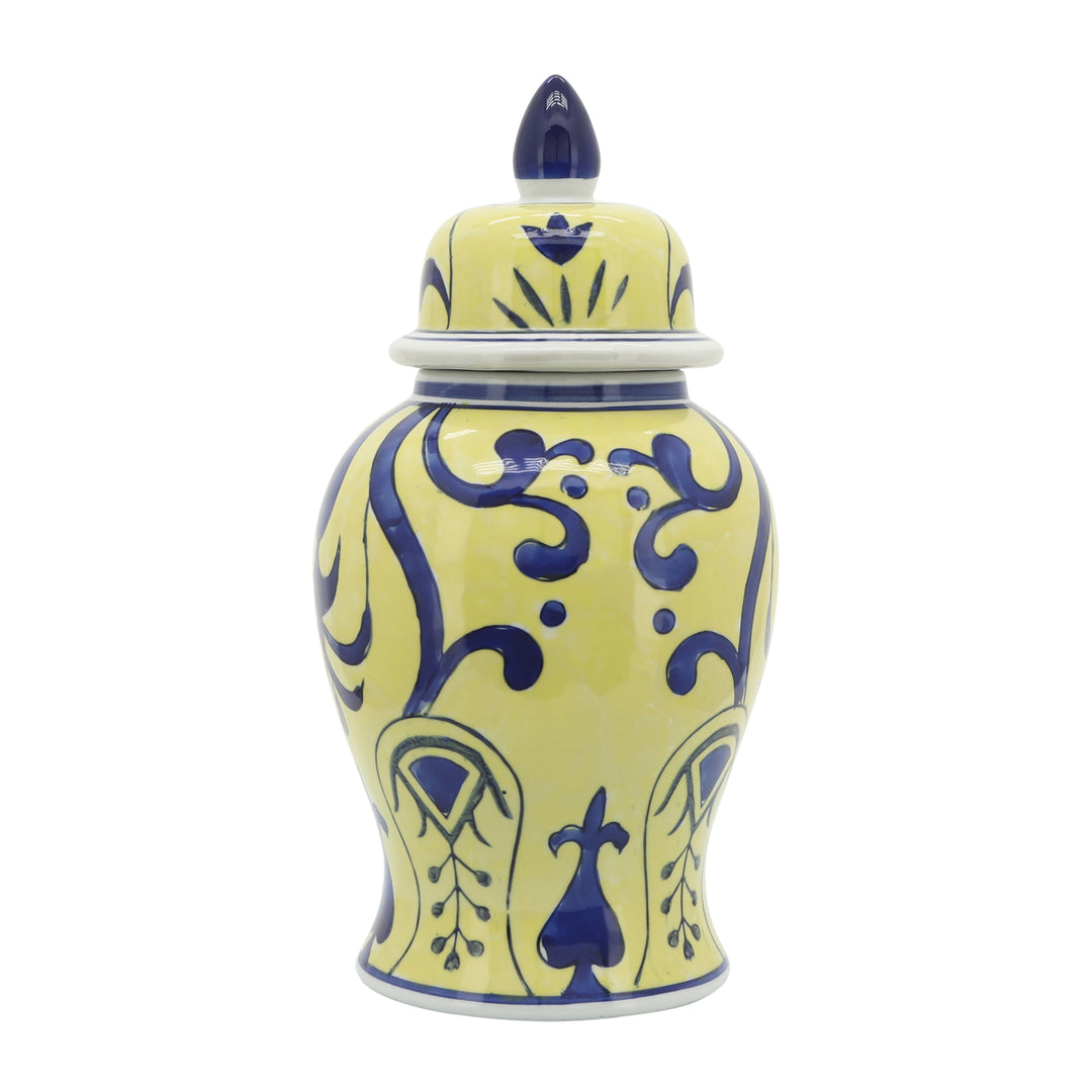 14" YELLOW/BLUE TEMPLE JAR, BOLD