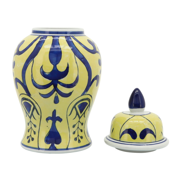 14" YELLOW/BLUE TEMPLE JAR, BOLD