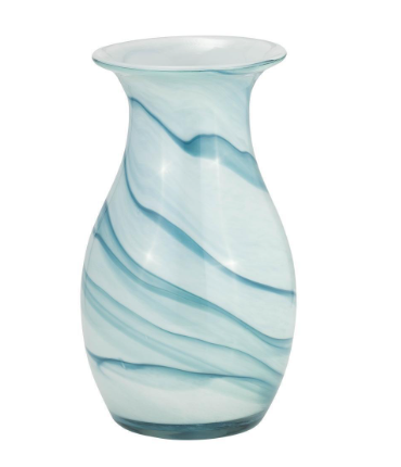 GLASS, 11"H 2-TONE VASE, BLUE/WHITE