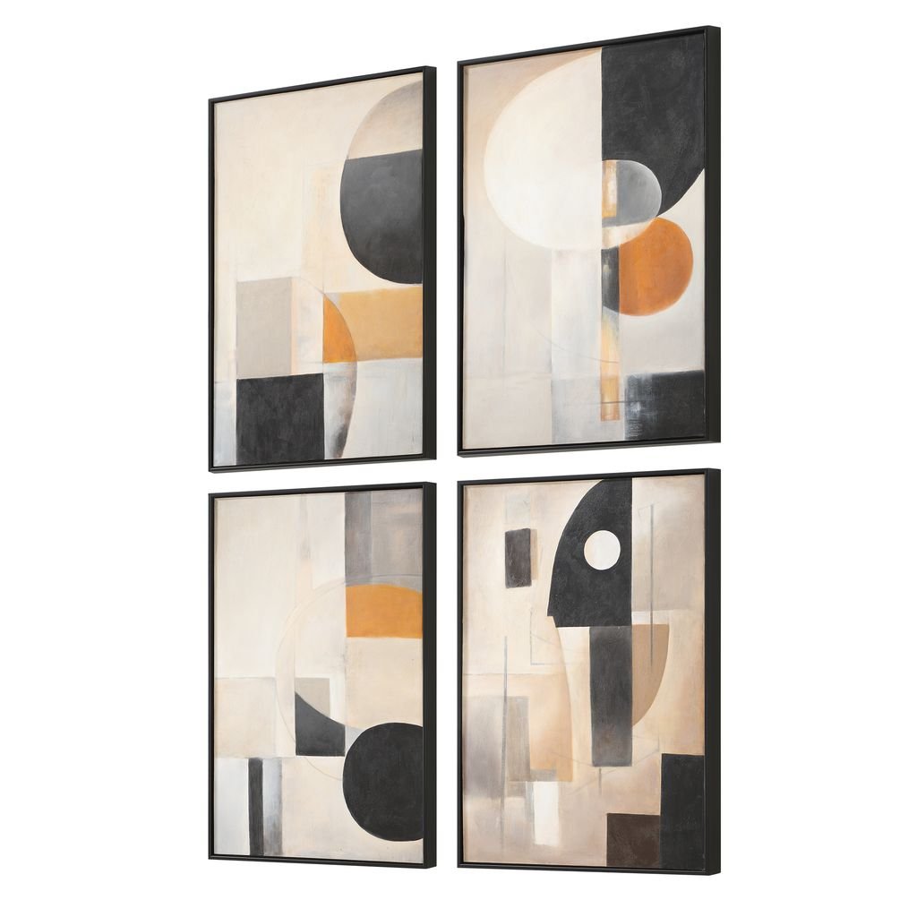 ABSTRACT SHAPES Hand Painted Canvas S/4