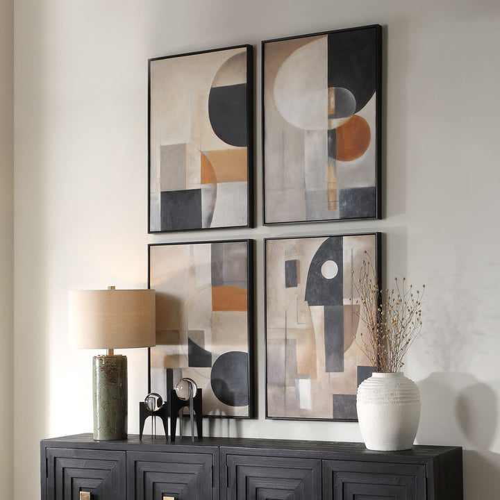 ABSTRACT SHAPES Hand Painted Canvas S/4