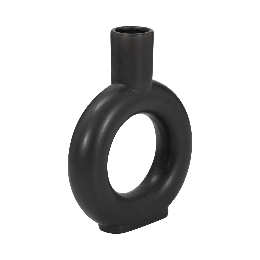 Cer, 9" Round Cut-Out Vase, Black