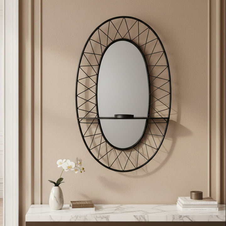 BLACK METAL SCONCE MIRROR