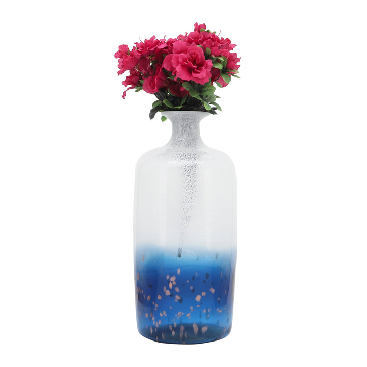 Glass, 16''H, Two Toned Vase, White/Blue