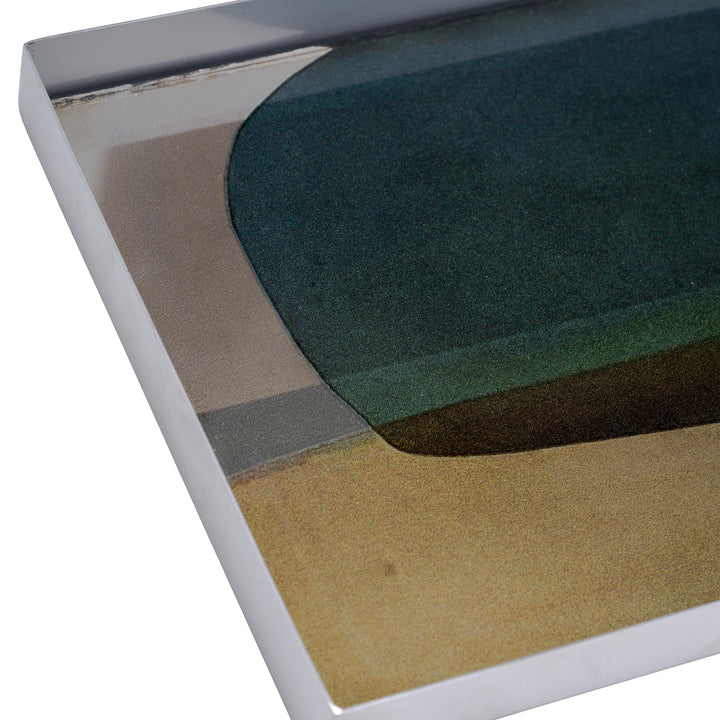 S/2 16/20"L, Metal/Glass Tray, Nickel/Multi