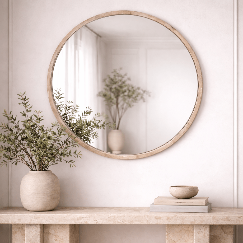 Cayman Mirror, Bleached Wood, 42" Round
