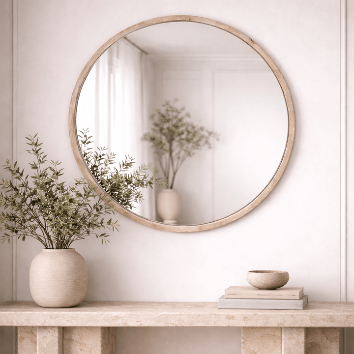 Cayman Mirror, Bleached Wood, 42" Round