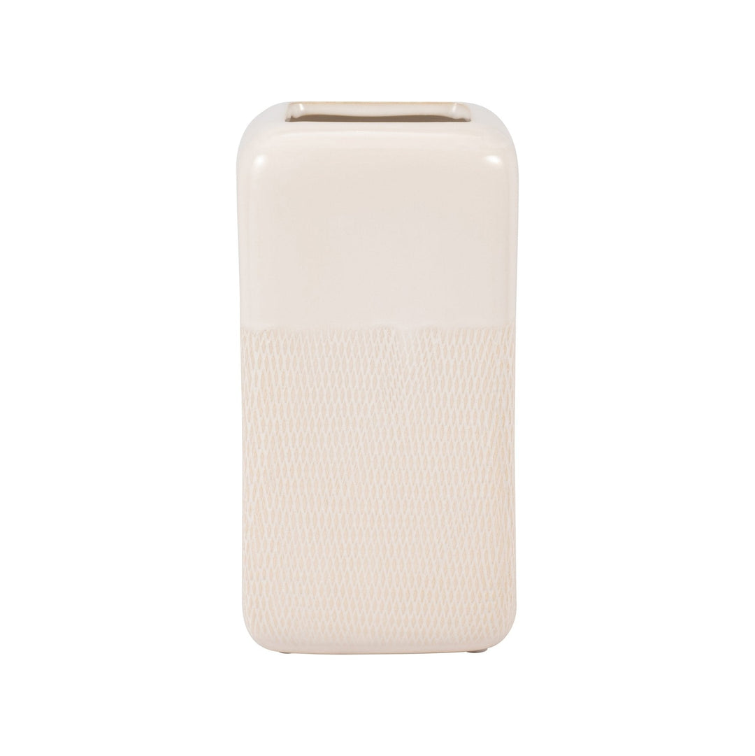 CER, 10" SQUARED GROOVED VASE, IVORY