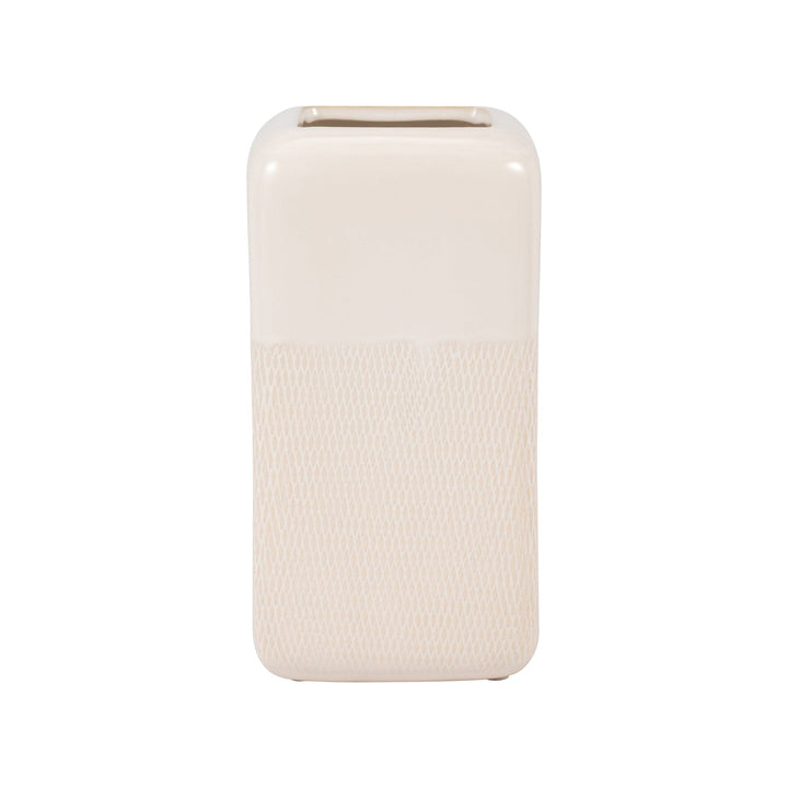 CER, 10" SQUARED GROOVED VASE, IVORY
