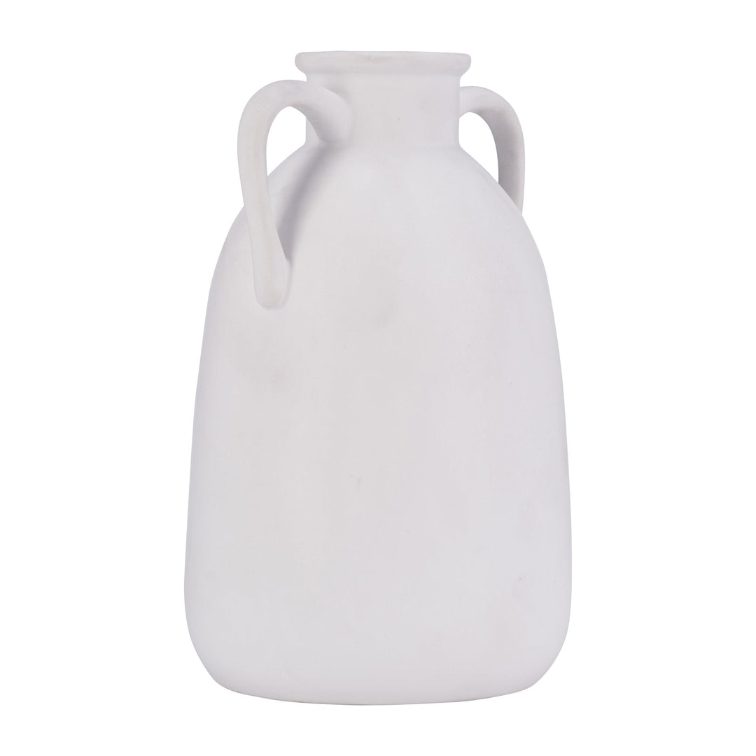 Cer, 10"H Eared Vase, White