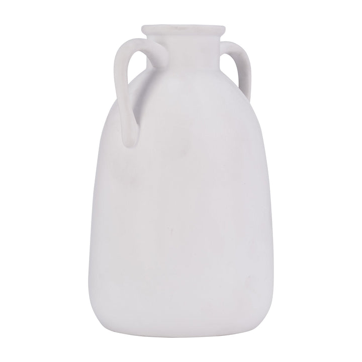 Cer, 10"H Eared Vase, White