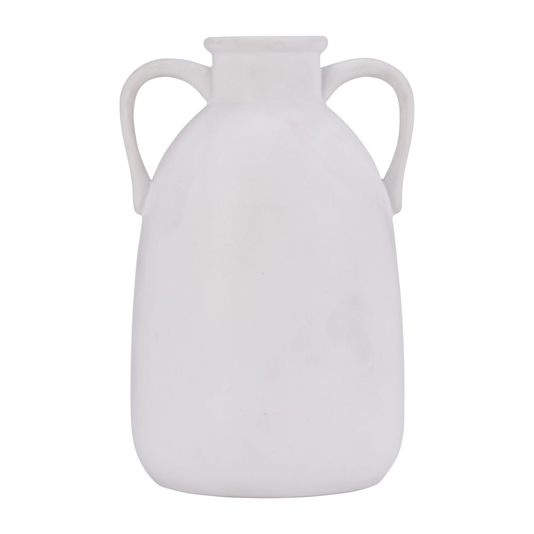 Cer, 10"H Eared Vase, White