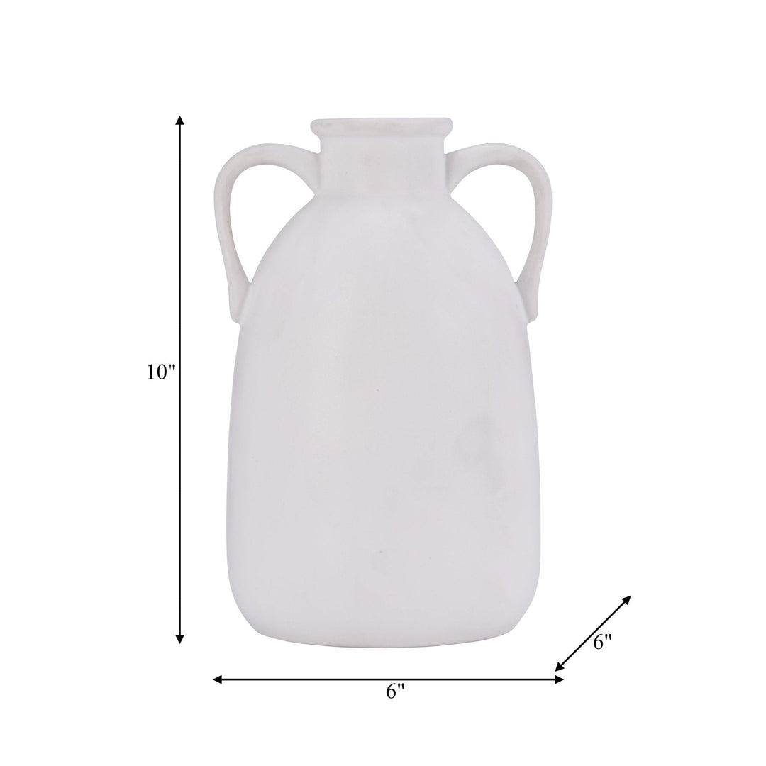 Cer, 10"H Eared Vase, White