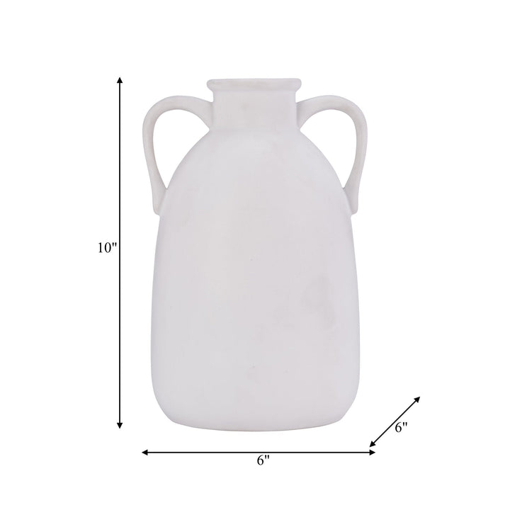 Cer, 10"H Eared Vase, White