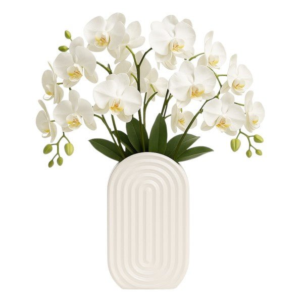 CER, 11" OVAL RIDGED VASE, WHITE