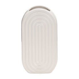 CER, 11" OVAL RIDGED VASE, WHITE