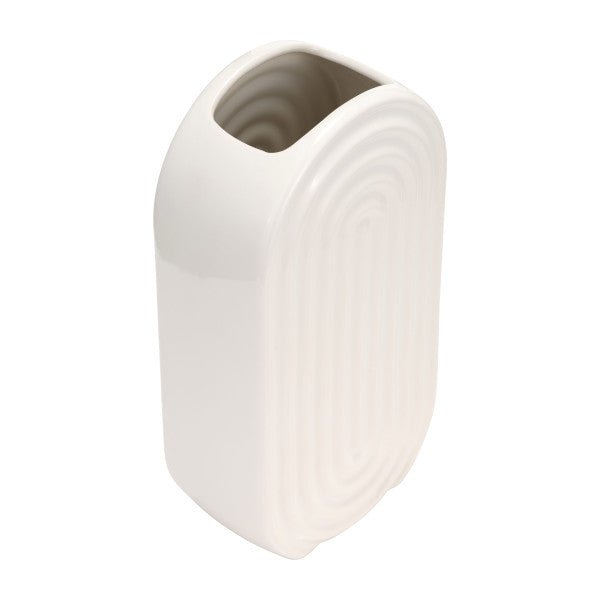 CER, 11" OVAL RIDGED VASE, WHITE