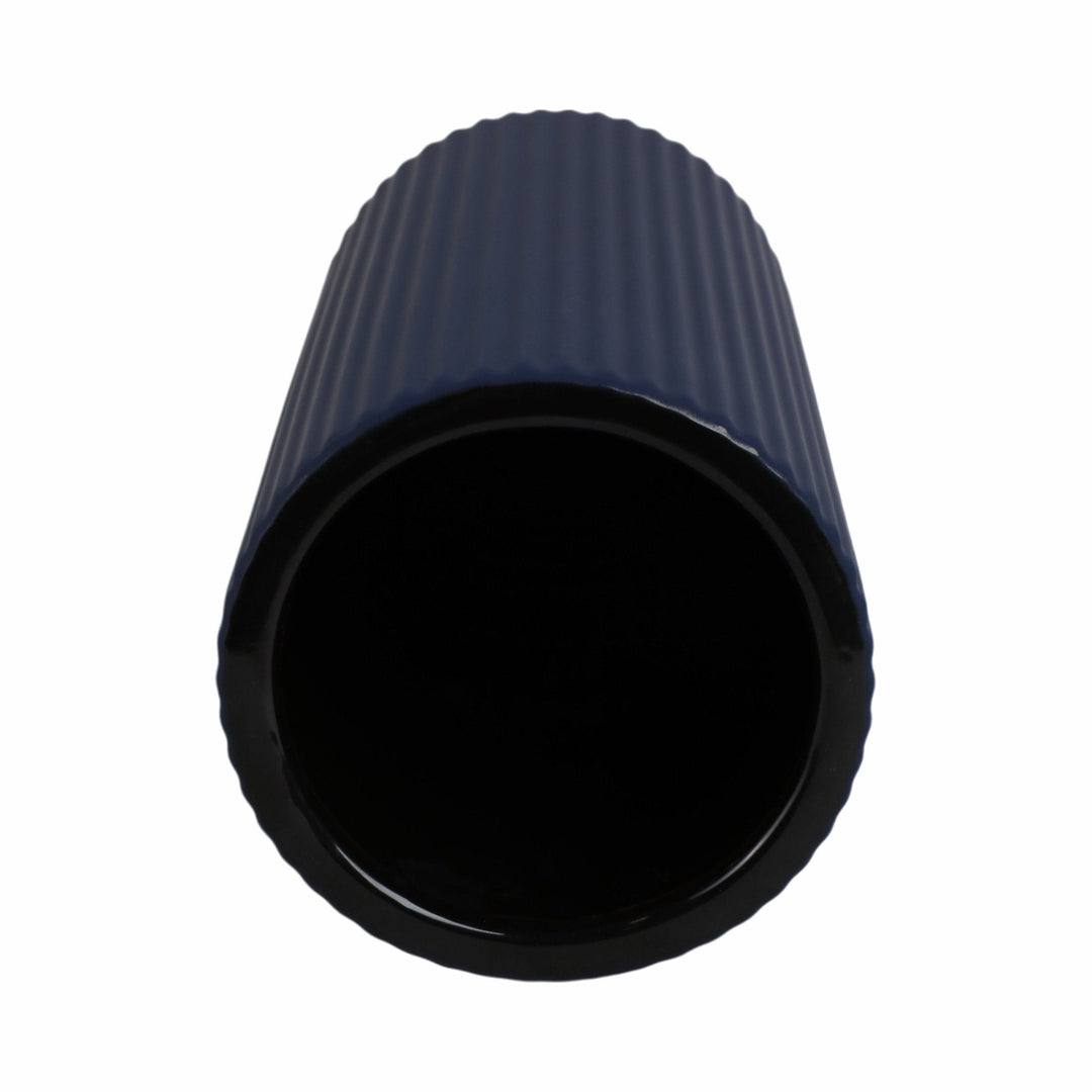 CER, 11"H RIDGED VASE, NAVY