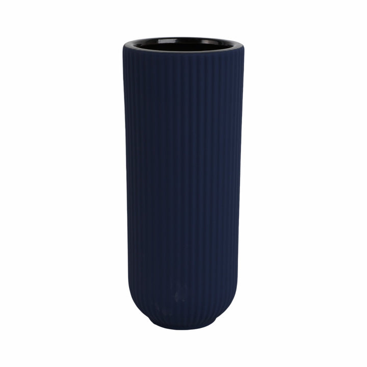CER, 11"H RIDGED VASE, NAVY