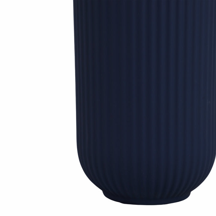 CER, 11"H RIDGED VASE, NAVY